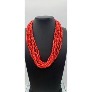 Vivi Love Red Coral Colored Multi Strand Glass Seed Bead Necklace 16-18"